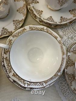 Vintage Royal Albert Tea Set 1950s-60s 6 Cups Plates Bone China Gold