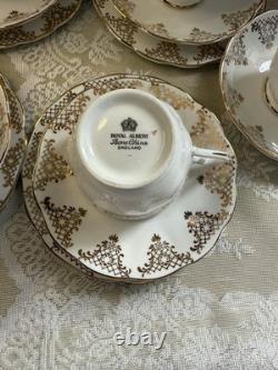 Vintage Royal Albert Tea Set 1950s-60s 6 Cups Plates Bone China Gold