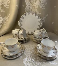 Vintage Royal Albert Tea Set 1950s-60s 6 Cups Plates Bone China Gold
