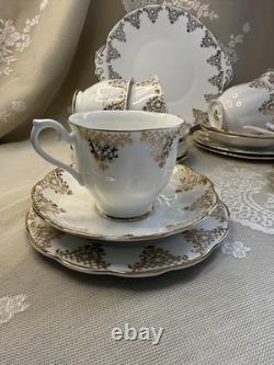 Vintage Royal Albert Tea Set 1950s-60s 6 Cups Plates Bone China Gold