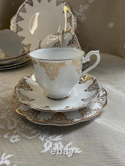 Vintage Royal Albert Tea Set 1950s-60s 6 Cups Plates Bone China Gold