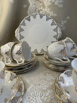 Vintage Royal Albert Tea Set 1950s-60s 6 Cups Plates Bone China Gold