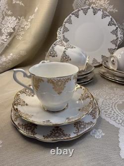 Vintage Royal Albert Tea Set 1950s-60s 6 Cups Plates Bone China Gold