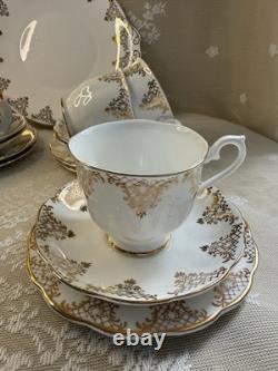 Vintage Royal Albert Tea Set 1950s-60s 6 Cups Plates Bone China Gold
