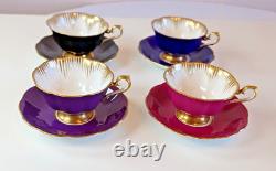 Vintage Royal Albert Teacups & Saucers Set 4 Rare Brights Avon Shaped Gold