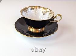 Vintage Royal Albert Teacups & Saucers Set 4 Rare Brights Avon Shaped Gold