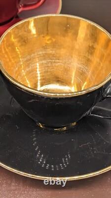 Vintage Royal Copenhagen Aluminia Confetti Gold Demitasse Espresso Cups Saucers