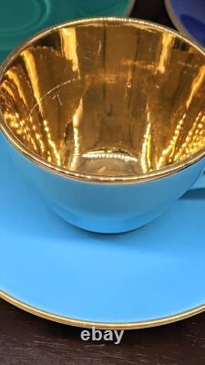 Vintage Royal Copenhagen Aluminia Confetti Gold Demitasse Espresso Cups Saucers