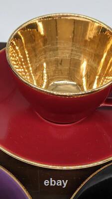 Vintage Royal Copenhagen Aluminia Confetti Gold Demitasse Espresso Cups Saucers