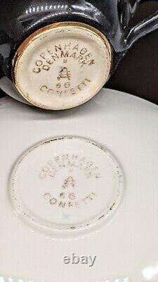 Vintage Royal Copenhagen Aluminia Confetti Gold Demitasse Espresso Cups Saucers