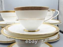 Vintage Royal Doulton Royal Gold Bone China Gilt Teacups Saucers Plate Trio X6