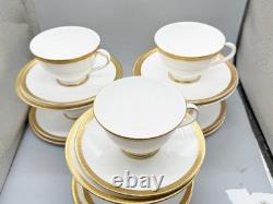 Vintage Royal Doulton Royal Gold Bone China Gilt Teacups Saucers Plate Trio X6