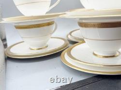 Vintage Royal Doulton Royal Gold Bone China Gilt Teacups Saucers Plate Trio X6