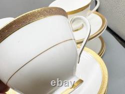 Vintage Royal Doulton Royal Gold Bone China Gilt Teacups Saucers Plate Trio X6