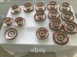 Vintage Royal Grafton Burgundy & Gold Floral China Cups Saucers & Side Plates