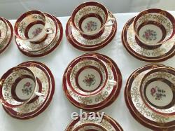 Vintage Royal Grafton Burgundy & Gold Floral China Cups Saucers & Side Plates