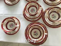 Vintage Royal Grafton Burgundy & Gold Floral China Cups Saucers & Side Plates