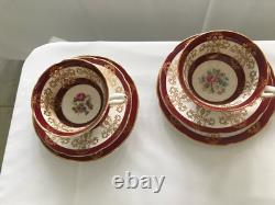 Vintage Royal Grafton Burgundy & Gold Floral China Cups Saucers & Side Plates