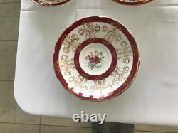 Vintage Royal Grafton Burgundy & Gold Floral China Cups Saucers & Side Plates