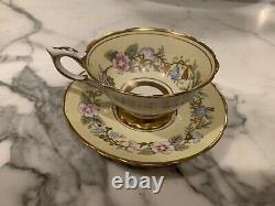 Vintage Royal Stafford Garland YELLOW floral Gold Footed Tea Cup Saucer set #4