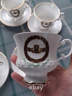 Vintage Royal Tara Claddagh 6 Tea Cups & 6 Saucers with Gold Trim