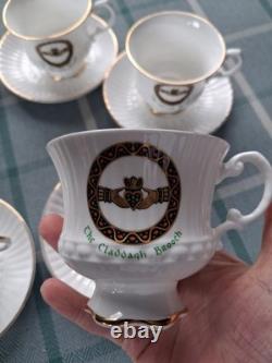 Vintage Royal Tara Claddagh 6 Tea Cups & 6 Saucers with Gold Trim