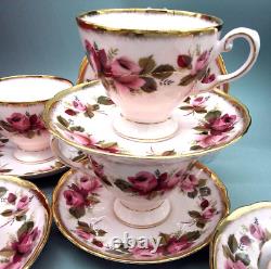 Vintage Royal Tuscan Pink Cups Saucers Roses Pattern Gold Spray Rim(Wedgwood)