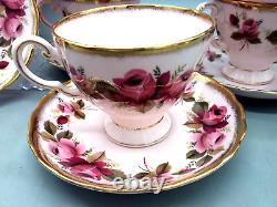 Vintage Royal Tuscan Pink Cups Saucers Roses Pattern Gold Spray Rim(Wedgwood)