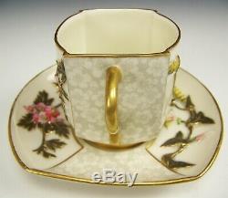Vintage Royal Worcester Hand Painted Embossed Flower Wheat Gold Tea Cup & Saucer