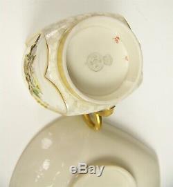 Vintage Royal Worcester Hand Painted Embossed Flower Wheat Gold Tea Cup & Saucer