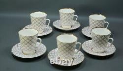 Vintage Russian Lomonosov LFZ Porcelain 22K Gold Coffee Cup Saucer Set Pink Net