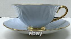 Vintage SHELLEY Blue OLEANDER Shape Cup & Saucer with CHINTZ Primrose & Gold