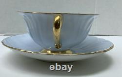 Vintage SHELLEY Blue OLEANDER Shape Cup & Saucer with CHINTZ Primrose & Gold