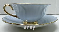 Vintage SHELLEY Blue OLEANDER Shape Cup & Saucer with CHINTZ Primrose & Gold