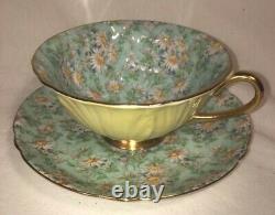 Vintage SHELLEY Yellow OLEANDER Shape Cup & Saucer MARGUERITE Chintz Gold