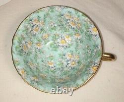 Vintage SHELLEY Yellow OLEANDER Shape Cup & Saucer MARGUERITE Chintz Gold