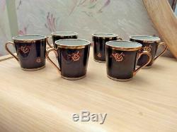 Vintage Set of 6 Dovbysh Cobalt Gold Porcelain Coffee Tea Cup USSR Ukraine