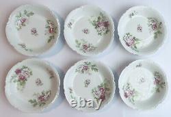 Vintage Set of 6 Limoges France, Tea Cups & Saucers, Pink Roses, Gold Accents
