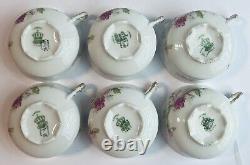 Vintage Set of 6 Limoges France, Tea Cups & Saucers, Pink Roses, Gold Accents