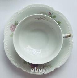 Vintage Set of 6 Limoges France, Tea Cups & Saucers, Pink Roses, Gold Accents