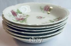 Vintage Set of 6 Limoges France, Tea Cups & Saucers, Pink Roses, Gold Accents