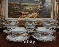 Vintage Set of 8 Tea Cups & Saucers Wawel Recznie Malowane Gold WAV19 Poland
