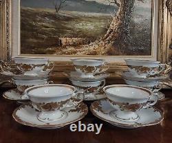 Vintage Set of 8 Tea Cups & Saucers Wawel Recznie Malowane Gold WAV19 Poland