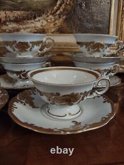 Vintage Set of 8 Tea Cups & Saucers Wawel Recznie Malowane Gold WAV19 Poland