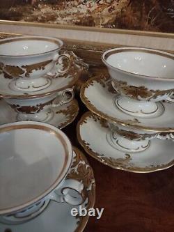 Vintage Set of 8 Tea Cups & Saucers Wawel Recznie Malowane Gold WAV19 Poland