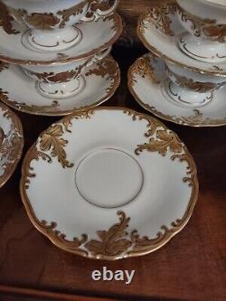 Vintage Set of 8 Tea Cups & Saucers Wawel Recznie Malowane Gold WAV19 Poland