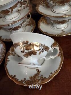 Vintage Set of 8 Tea Cups & Saucers Wawel Recznie Malowane Gold WAV19 Poland