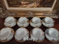 Vintage Set of 8 Tea Cups & Saucers Wawel Recznie Malowane Gold WAV19 Poland