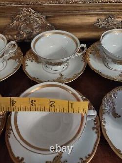 Vintage Set of 8 Tea Cups & Saucers Wawel Recznie Malowane Gold WAV19 Poland