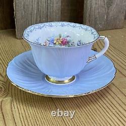 Vintage Shelley Bone China Oleander Pale Blue Floral Gold Trim Cup & Saucer